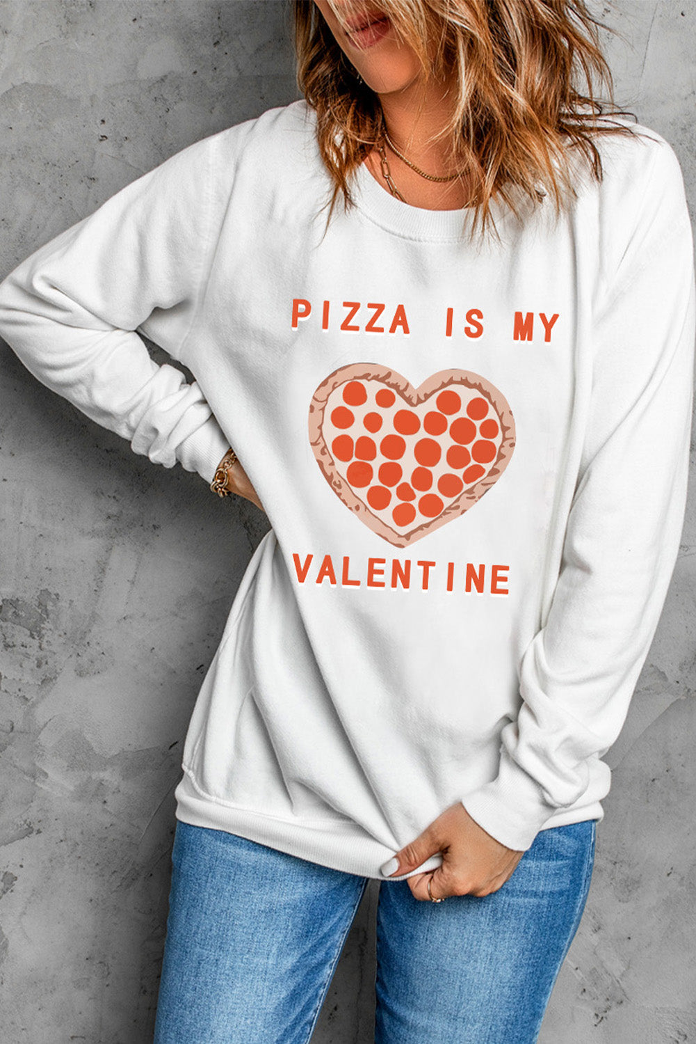 PIZZA IS MY VALENTINE Graphic Print Sweatshirt Graphic Sweatshirts JT's Designer Fashion