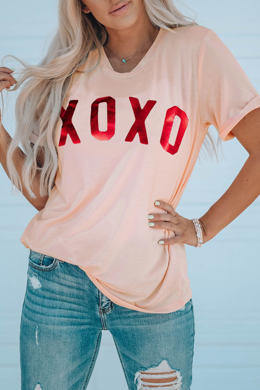 Pink XOXO Glitter Graphic Tee Graphic Tees JT's Designer Fashion