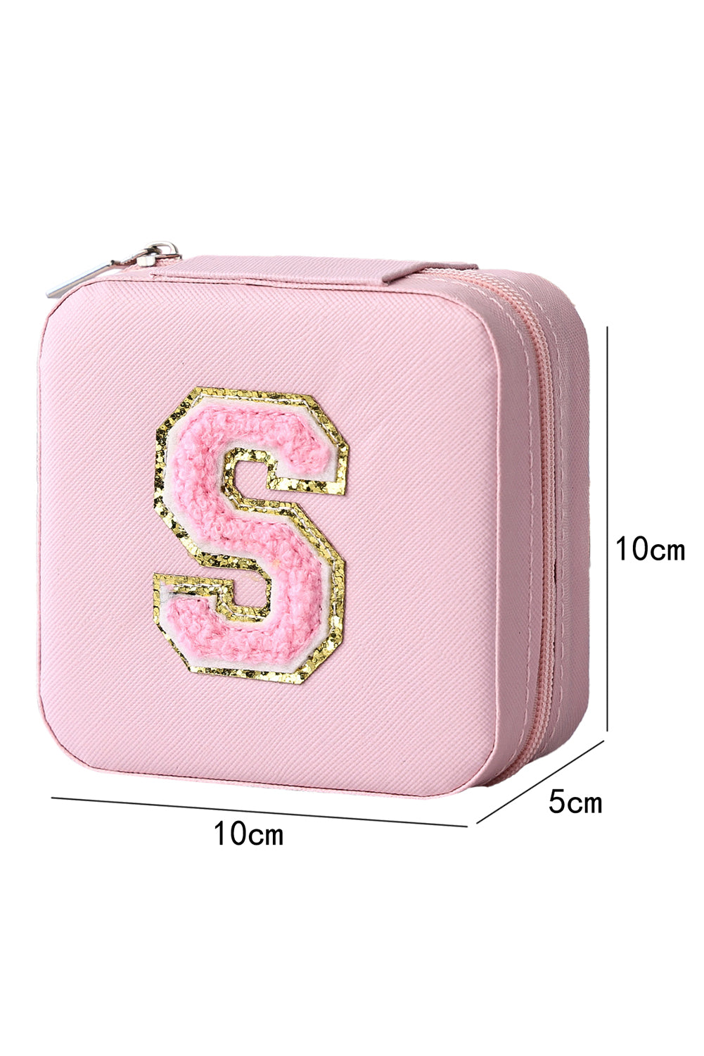 Pink Chenille Letter Square Jewelry Case with Mirror Other Accessories JT's Designer Fashion