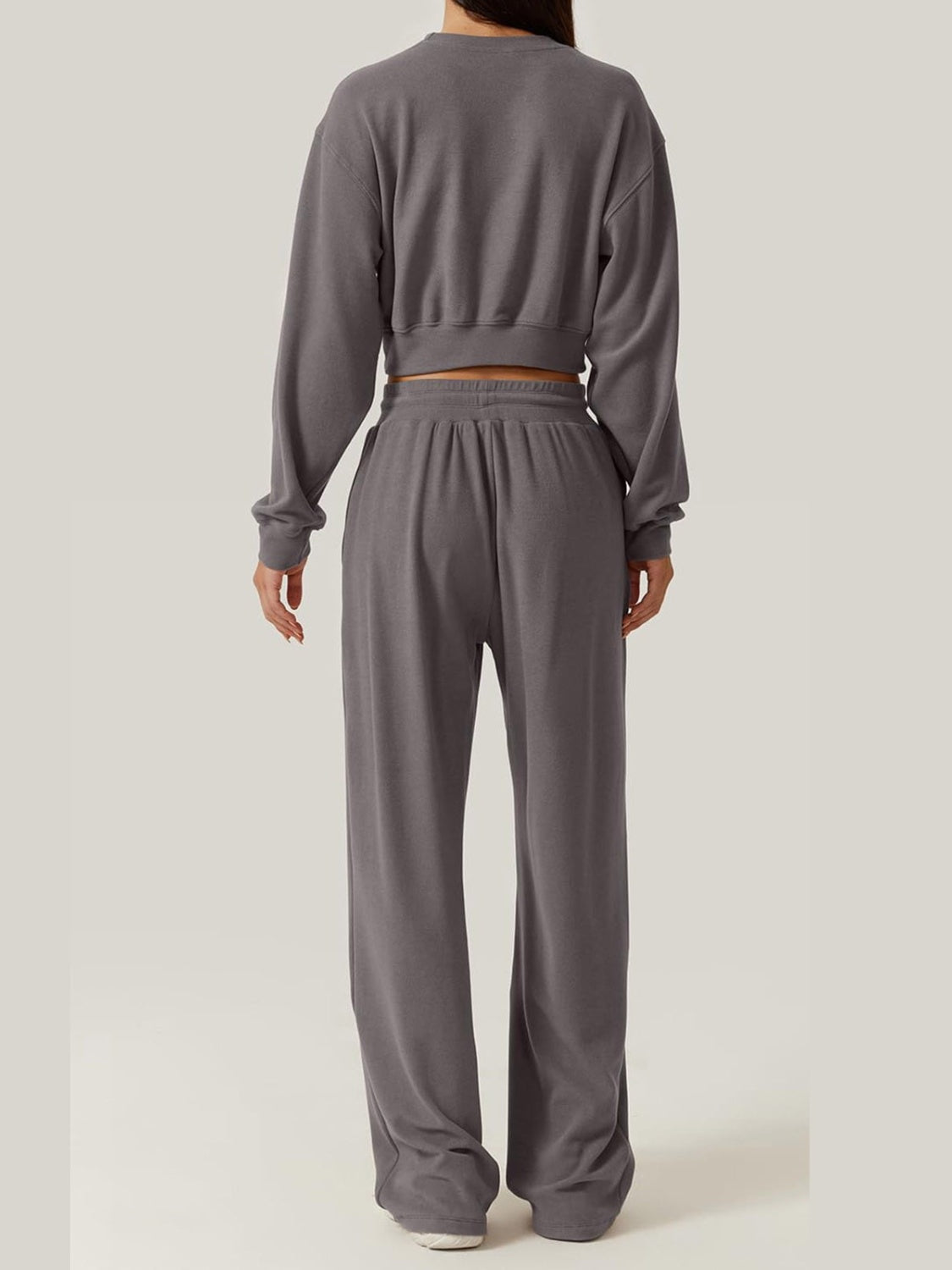 Crisscross Round Neck Top and Drawstring Pants Set Dark Gray Pant Sets JT's Designer Fashion