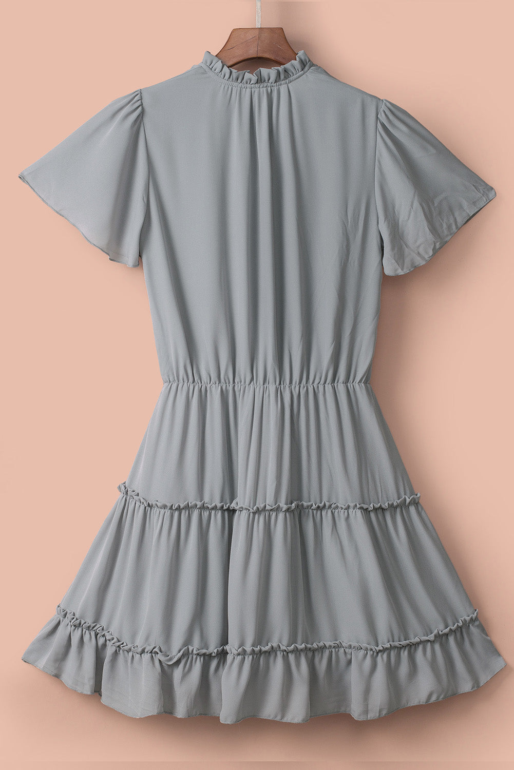 Gray V Neck Ruffled Swing Mini Dress Mini Dresses JT's Designer Fashion