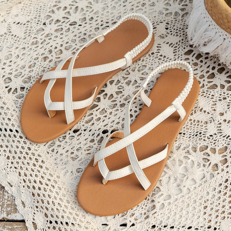 Leather Crisscross Flat Sandals Sandals JT's Designer Fashion