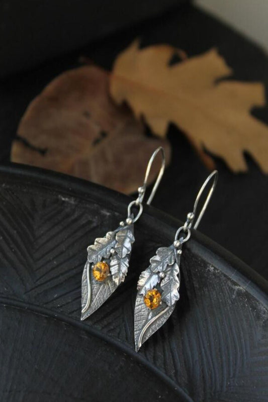 Alloy Rhinestone Leaf Shape Earrings Yellow One Size Earrings JT's Designer Fashion