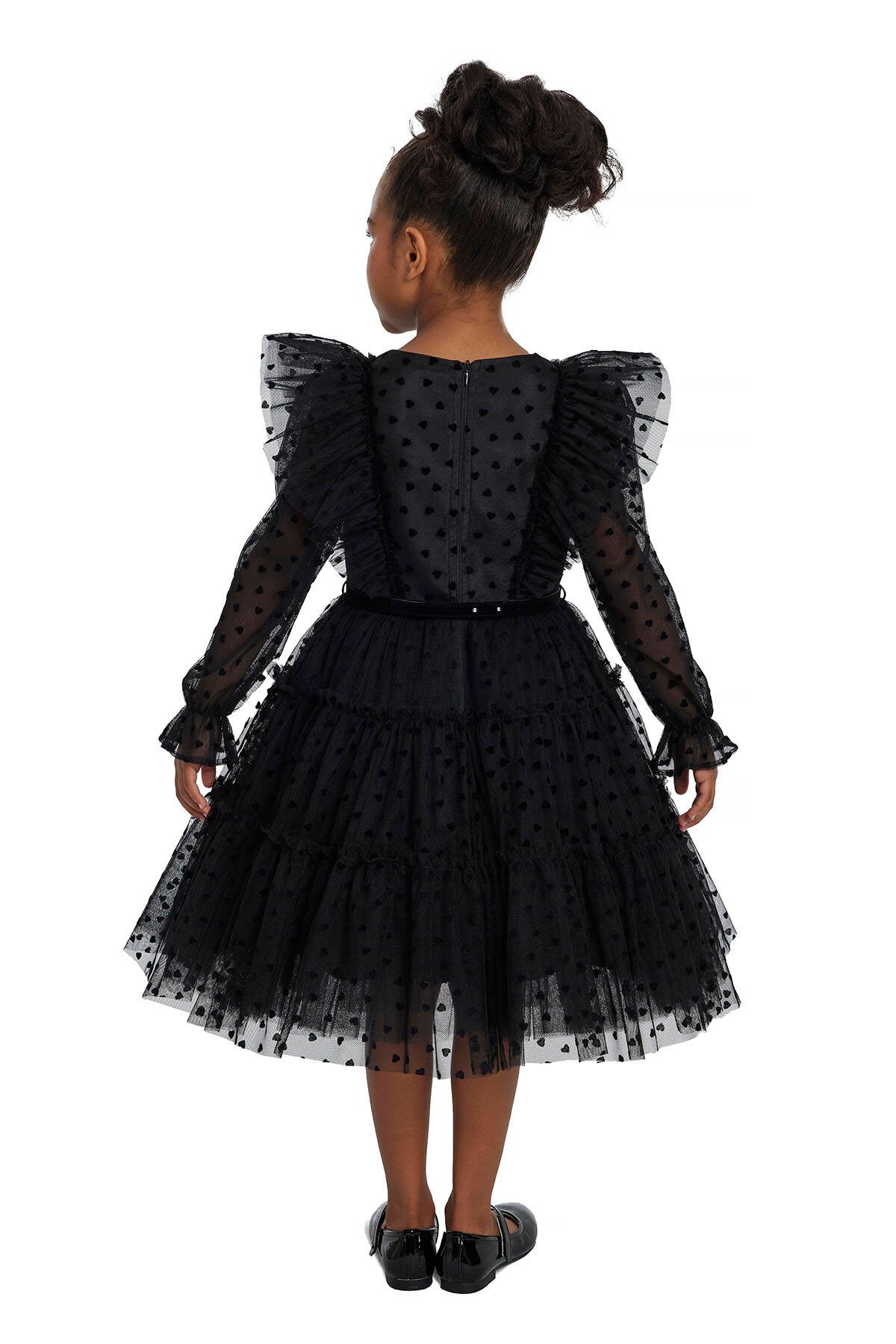 Girls Black Heart Long Sleeve Christmas Ruffled Tulle Dress Girls Dresses JT's Designer Fashion