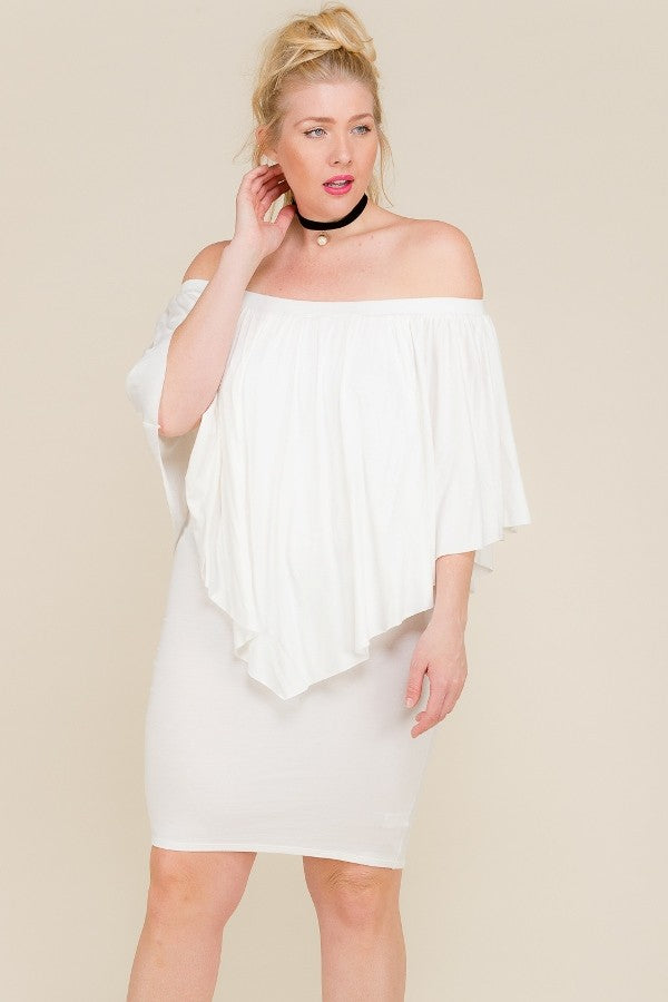 Ladies Plus Size Off Shoulder Handkerchief Mini Dress White Plus Size Dresses JT's Designer Fashion