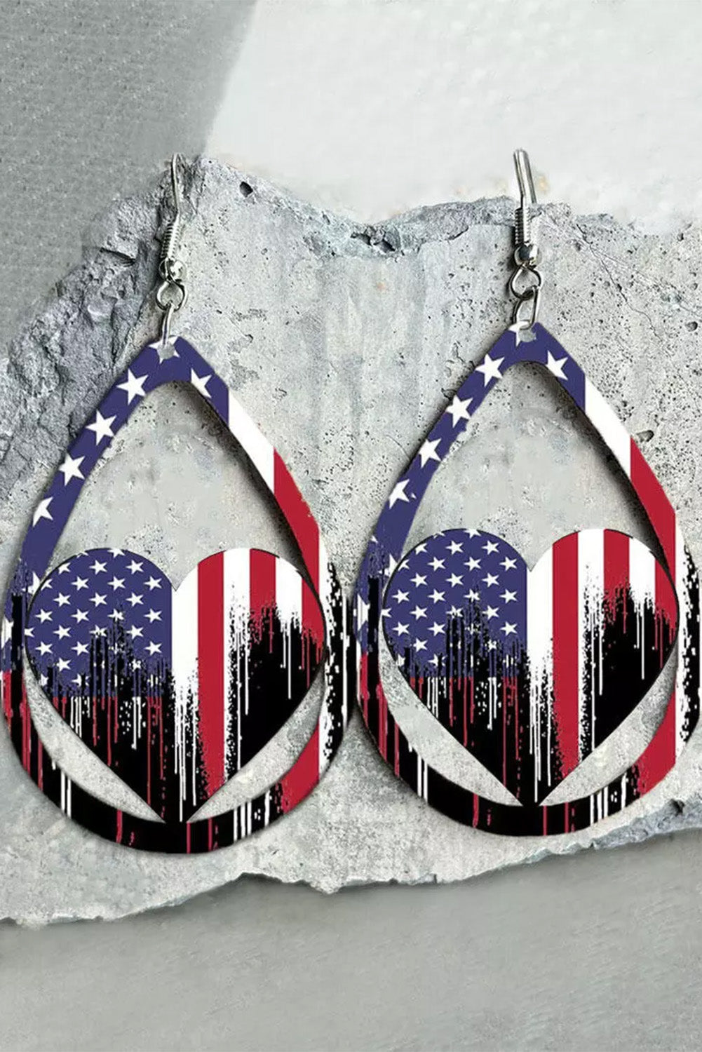 Multicolor American Flag Heart Hollow Out Water Drop Earrings Jewelry JT's Designer Fashion