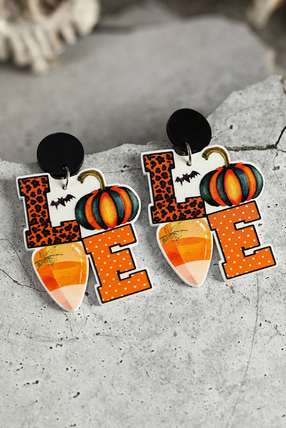 Grapefruit Orange LOVE Leopard Pumpkin Printed Earrings Jewelry JT's Designer Fashion