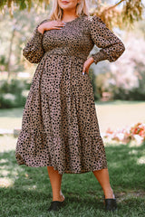 Pink Plus Size Leopard Print Smocked Tiered Dress Pink 100%Polyester Plus Size Dresses JT's Designer Fashion