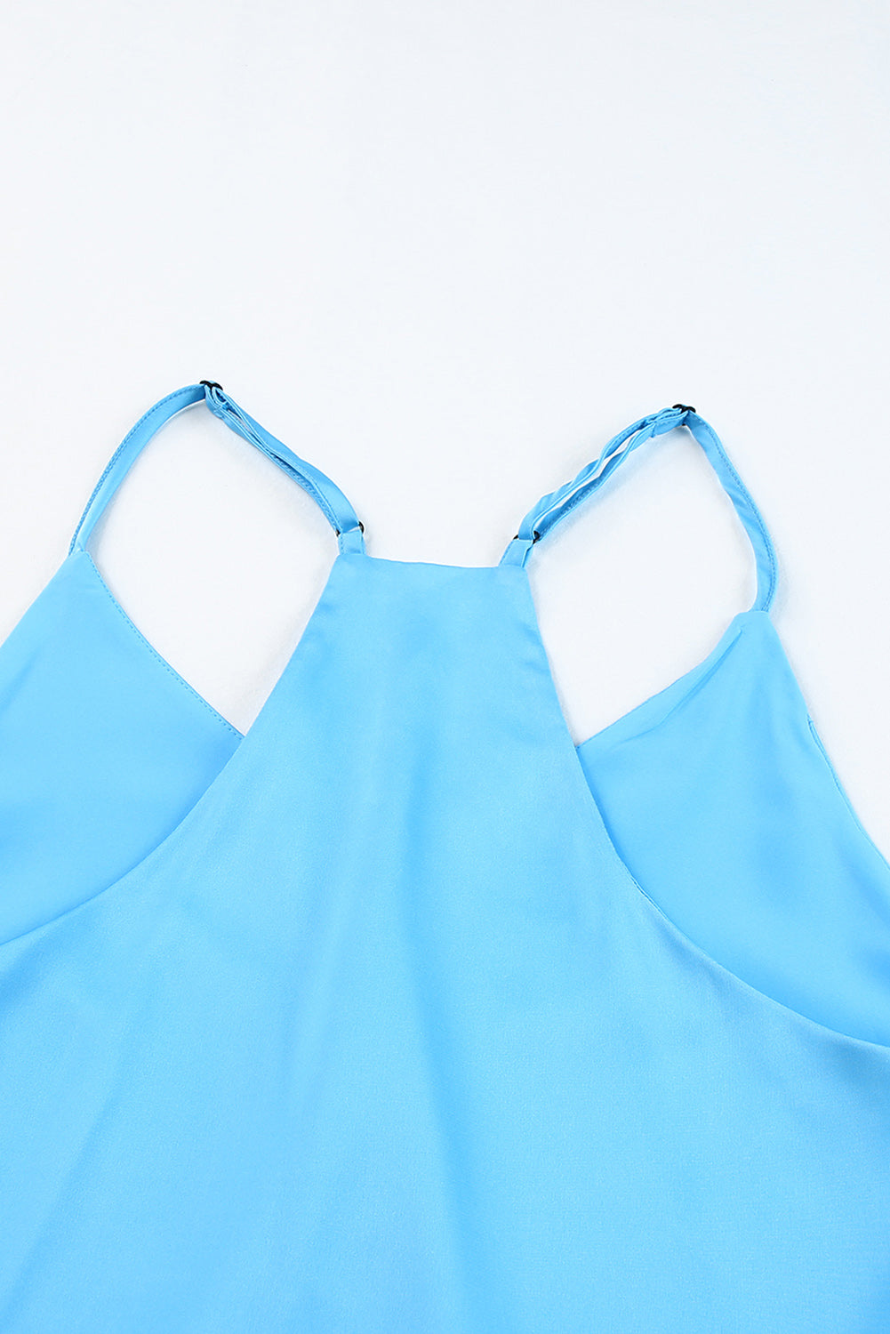 Sky Blue Spaghetti Straps Satin Tank Top Tank Tops JT's Designer Fashion