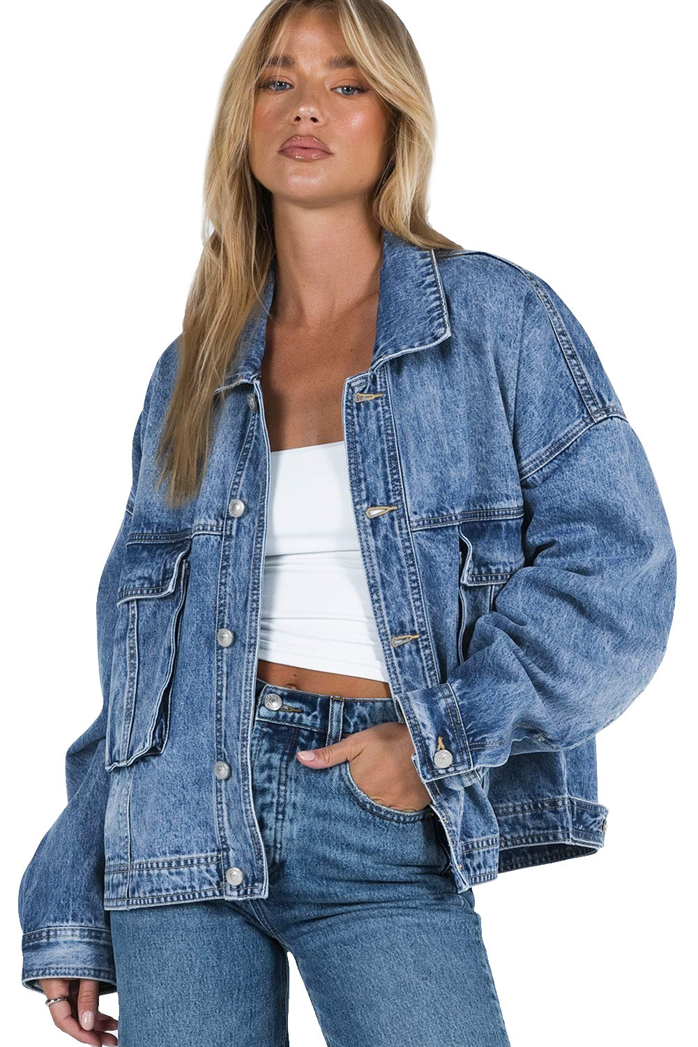 Sky Blue Classic Big Pockets Denim Jacket Denim jackets JT's Designer Fashion