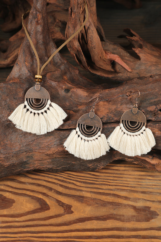 Beige Boho Scalloped Earrings Necklace Set Jewelry JT's Designer Fashion