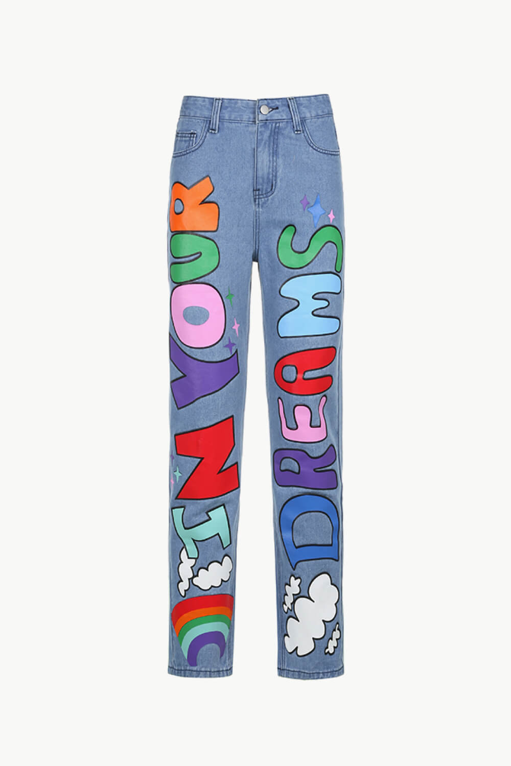 Letter Print High-Waisted Jeans Jeans JT's Designer Fashion