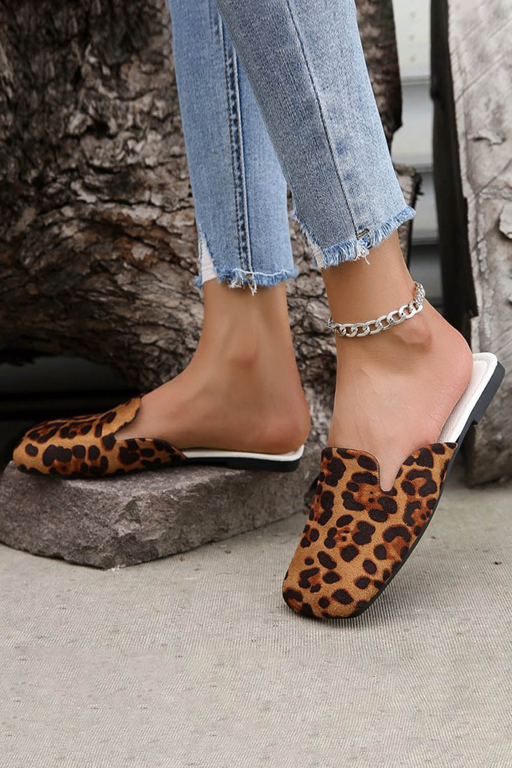 Leopard Suede Square Toe Slip-On Slippers Slippers JT's Designer Fashion