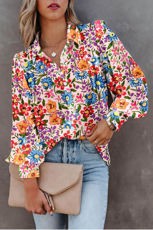 Multicolour Floral Print Bubble Sleeve Shirt Tops & Tees JT's Designer Fashion