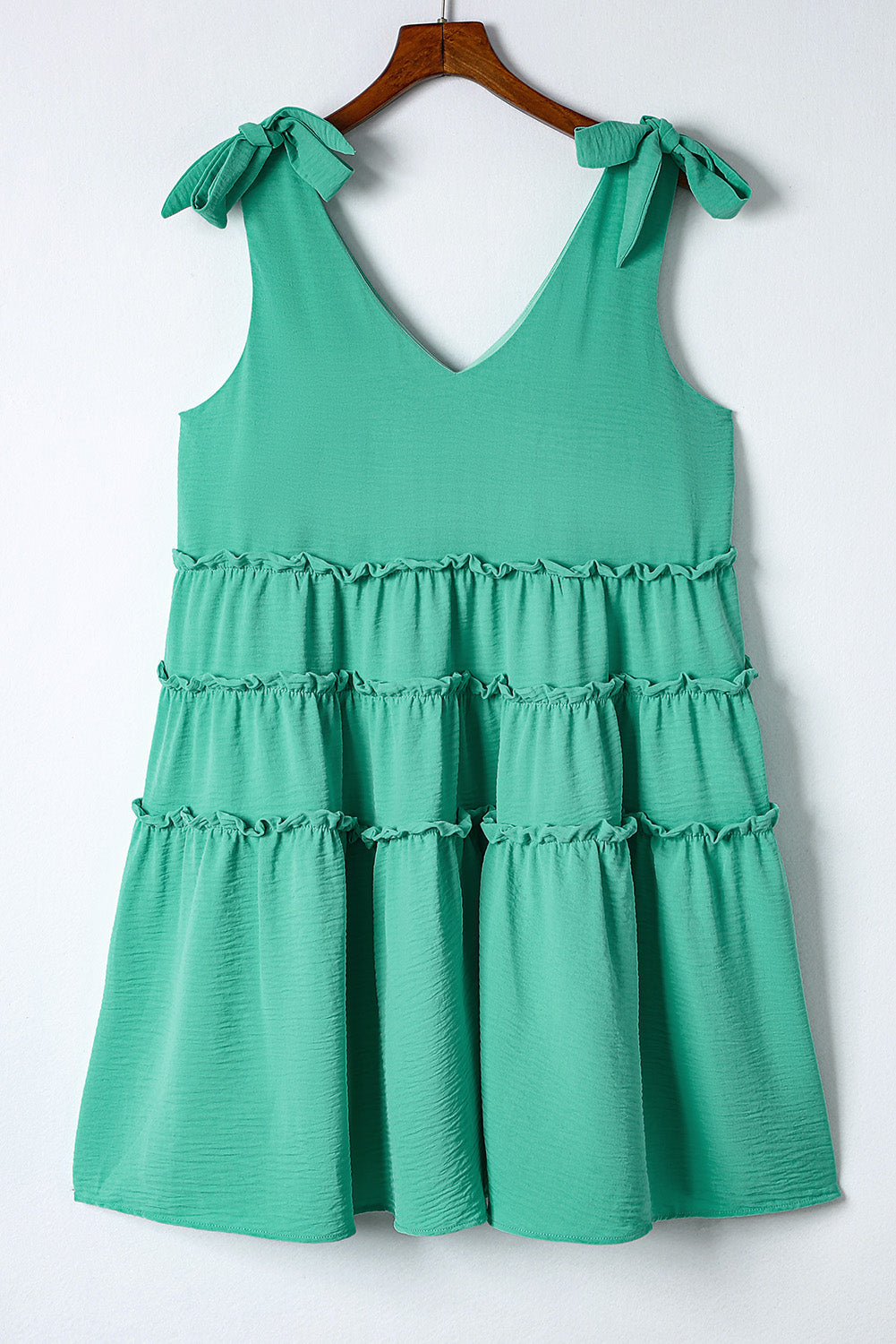 Green Tie Straps Frilled A-line Mini Dress Mini Dresses JT's Designer Fashion