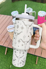 White Western Horn Stainless Steel Thermos Cup 40oz Tumblers JT's Designer Fashion