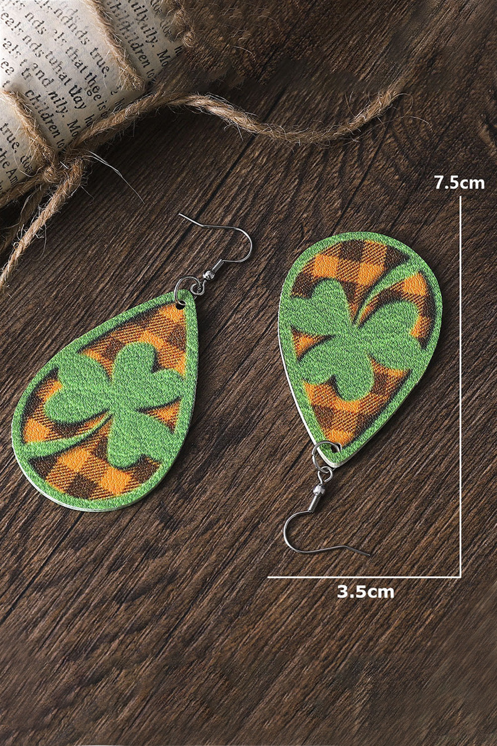 Green St Patrick Clover Emboss Plaid Drop Earrings Jewelry JT's Designer Fashion