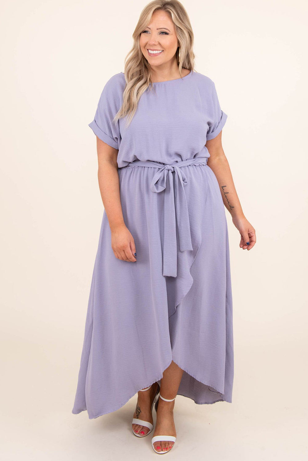 Purple Plus Size Roll up Short Sleeves High Low Maxi Dress Plus Size Dresses JT's Designer Fashion