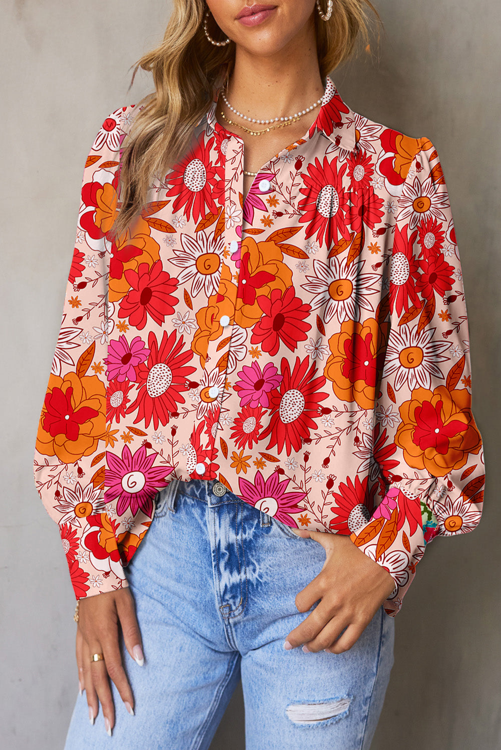 Multicolor Floral Print Bubble Sleeve Shirt Tops & Tees JT's Designer Fashion