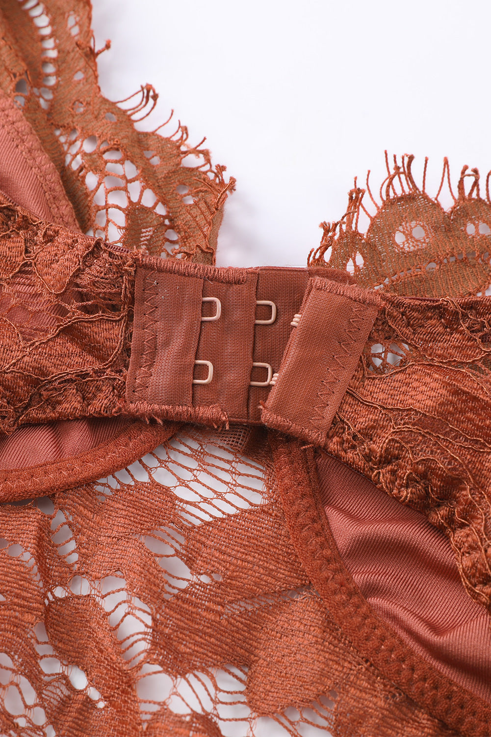 Brown Floral Lace Spaghetti Straps Cut out Back Bodysuit Bodysuits JT's Designer Fashion