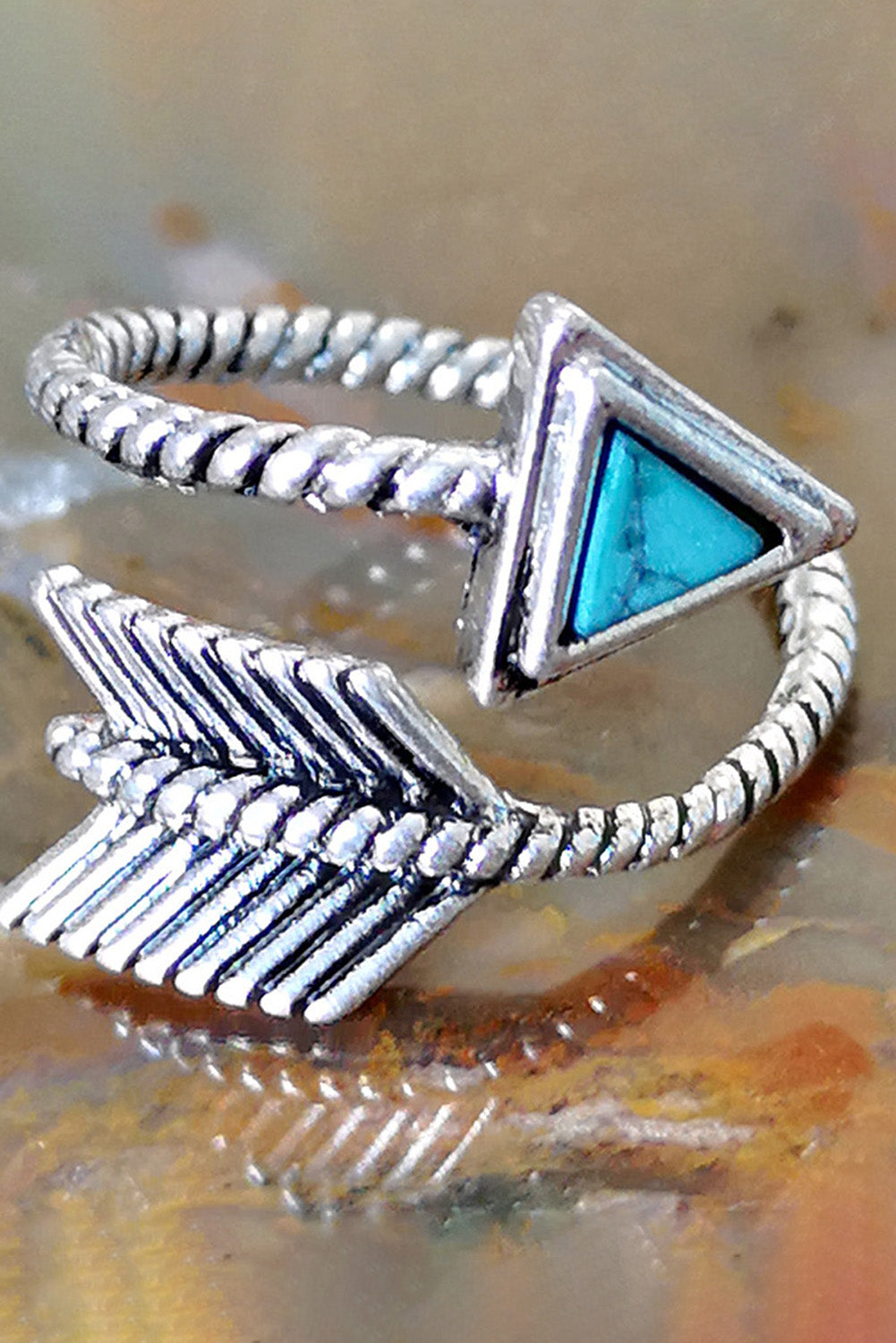 Silver Turquoise Arrow Shape Open Ring Jewelry JT's Designer Fashion