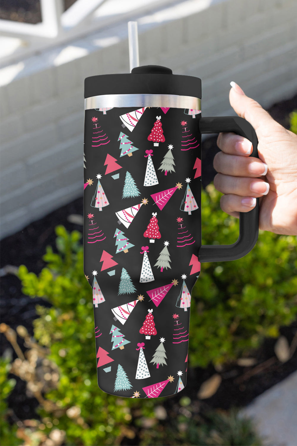 Black Cartoon Christmas Tree Printed Thermos Cup Tumblers JT's Designer Fashion