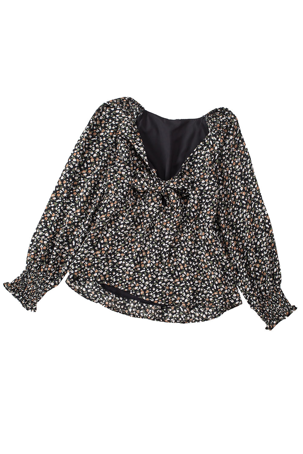 Black Floral Print Front Tie Ruffled Long Sleeve Blouse Blouses & Shirts JT's Designer Fashion