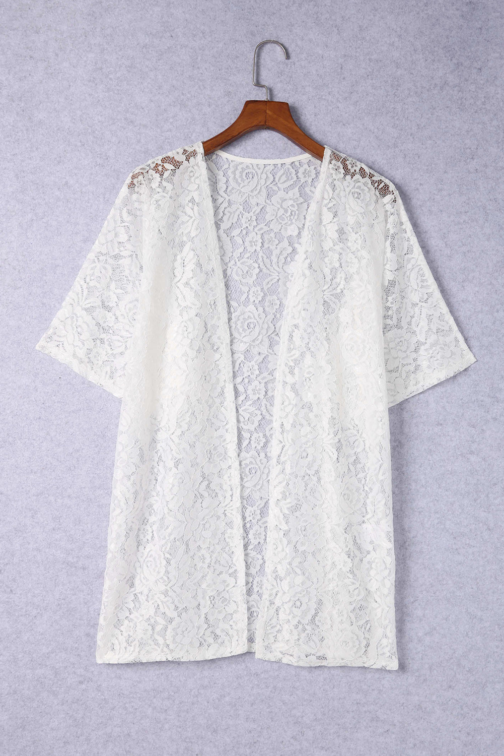 White Floral Lace Crochet Short Sleeve Open Front Kimono Kimonos JT's Designer Fashion