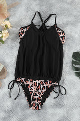 Leopard Tankini with Stripes Patchwork Tankinis JT's Designer Fashion