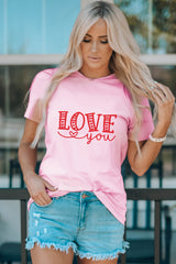 Pink Family Matching LOVE You Pattern Print Adult T Shirt Family T-shirts JT's Designer Fashion