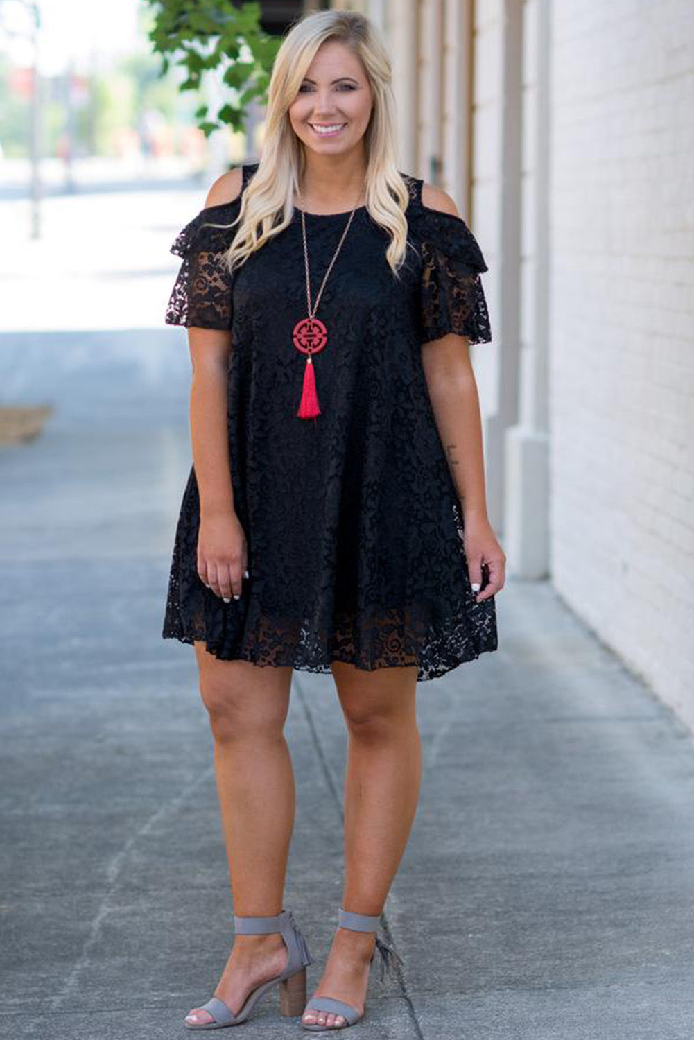 Black Cold Shoulder Lace Plus Size Dress Plus Size Dresses JT's Designer Fashion