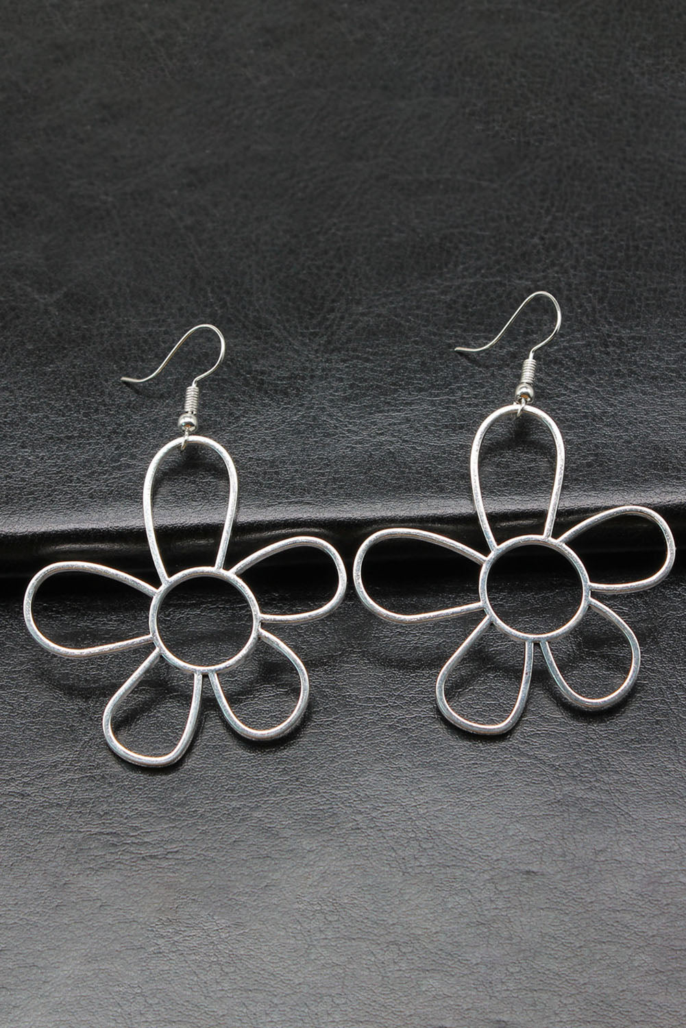 Silvery Alloy Hollowed Flower Hook Earrings Jewelry JT's Designer Fashion