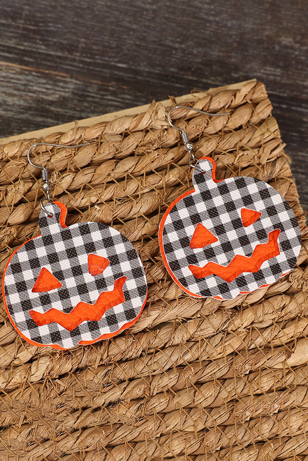 Multicolour Plaid Pumpkin Shape Halloween Drop Earrings Jewelry JT's Designer Fashion