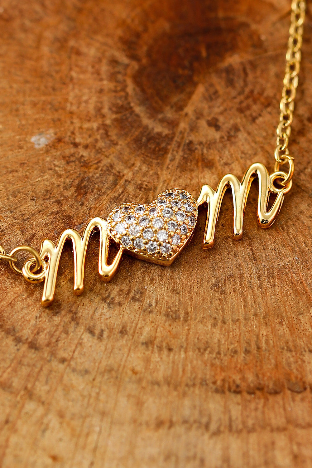 Gold Rhinestone Heart Accent mom Monogram Necklace Jewelry JT's Designer Fashion