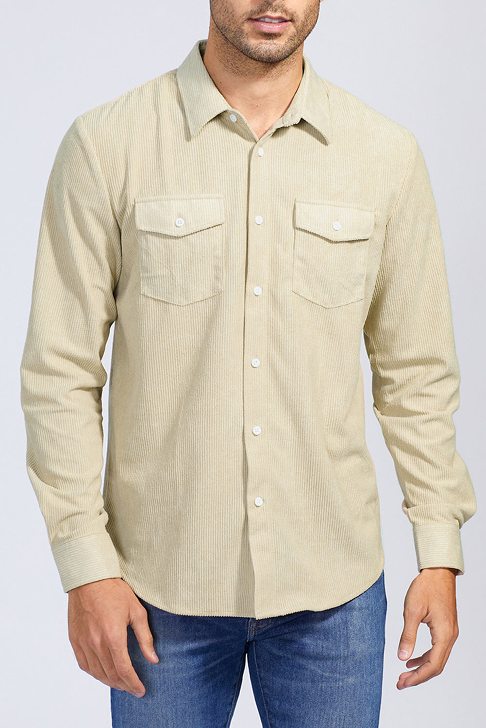 Apricot Men Corduroy Flap Pocket Button Front Shirt Men's Tops JT's Designer Fashion