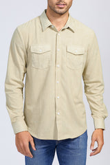 Apricot Men Corduroy Flap Pocket Button Front Shirt Men's Tops JT's Designer Fashion