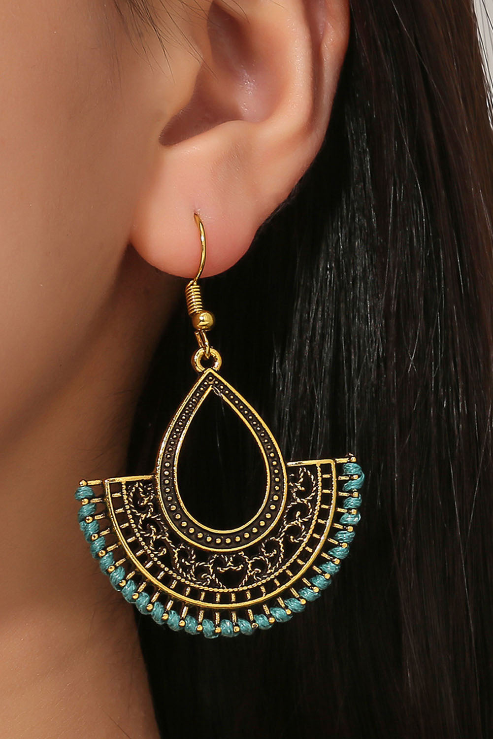 Gold Vintage Boho Braid Hollowed Tear Drop Earrings Jewelry JT's Designer Fashion