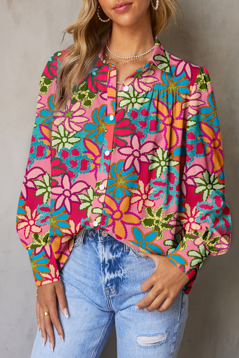 Multicolor Floral Print Bubble Sleeve Shirt Tops & Tees JT's Designer Fashion