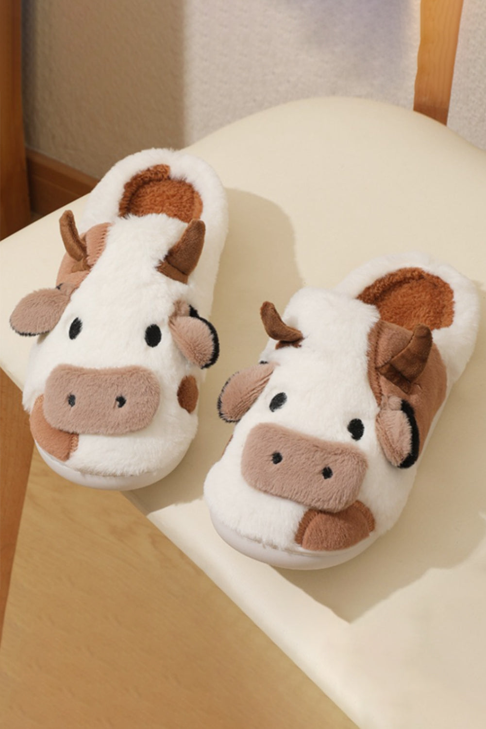 Camel Cartoon Cow Pattern Plush Lined Slippers Slippers JT's Designer Fashion