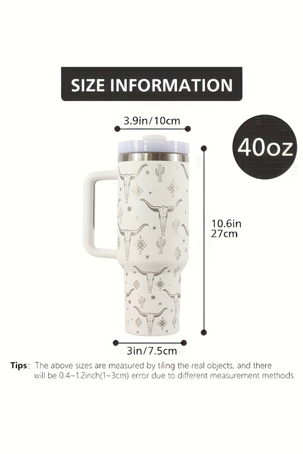 White Western Horn Stainless Steel Thermos Cup 40oz Tumblers JT's Designer Fashion
