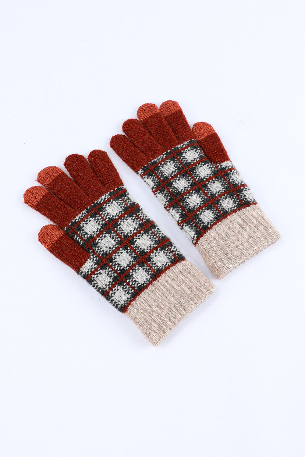 Fiery Red Plaid Woven Keep Warm Touch Screen Gloves Other Accessories JT's Designer Fashion