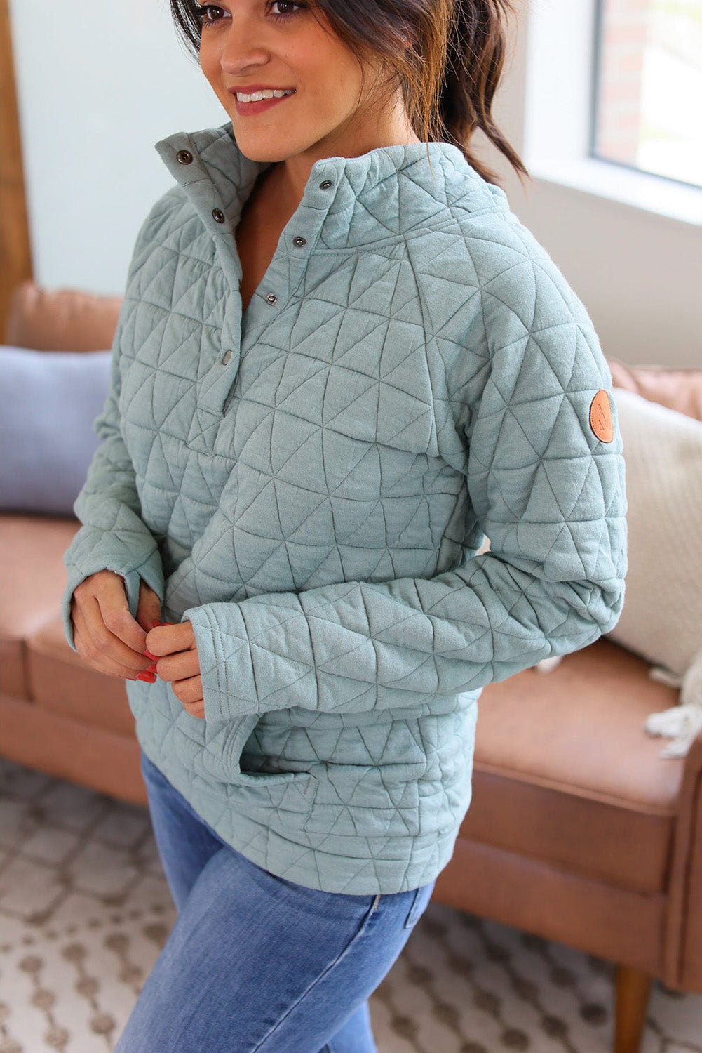 Iceland Blue Quarter Buttoned Pocketed Quilted Plus Size Hoodie Plus Size JT's Designer Fashion