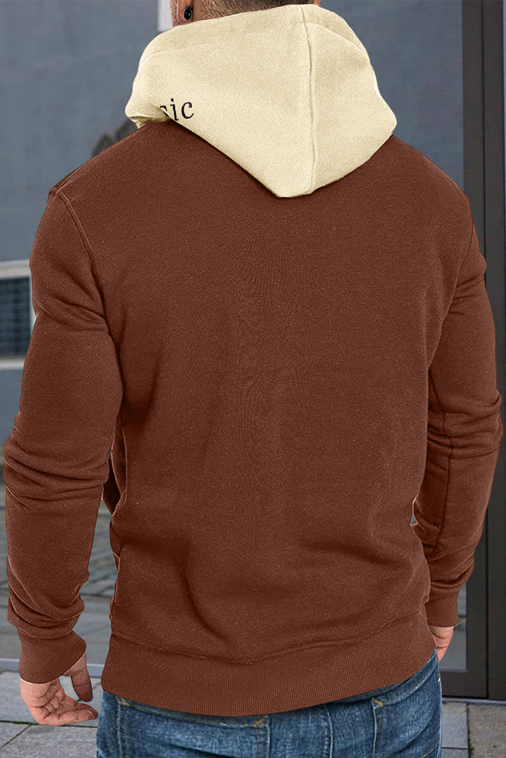 Brown Men's Letter Print Pocketed Slim-fit Long Sleeve Hoodie Men's Tops JT's Designer Fashion