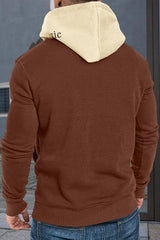 Brown Men's Letter Print Pocketed Slim-fit Long Sleeve Hoodie Men's Tops JT's Designer Fashion