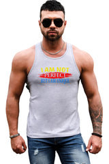 Gray Letter Print Slim-fit O-neck Men's Tank Top Men's Tops JT's Designer Fashion