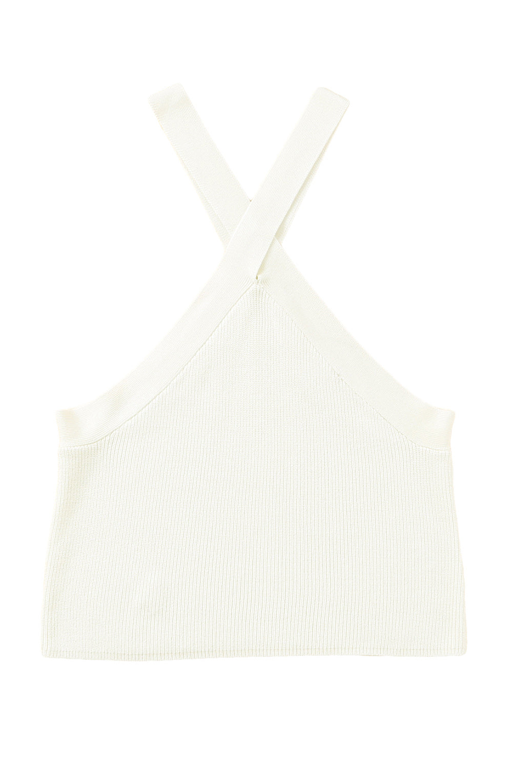 White Ribbed Knit Criss Cross Halter Neck Tank Top Tank Tops JT's Designer Fashion