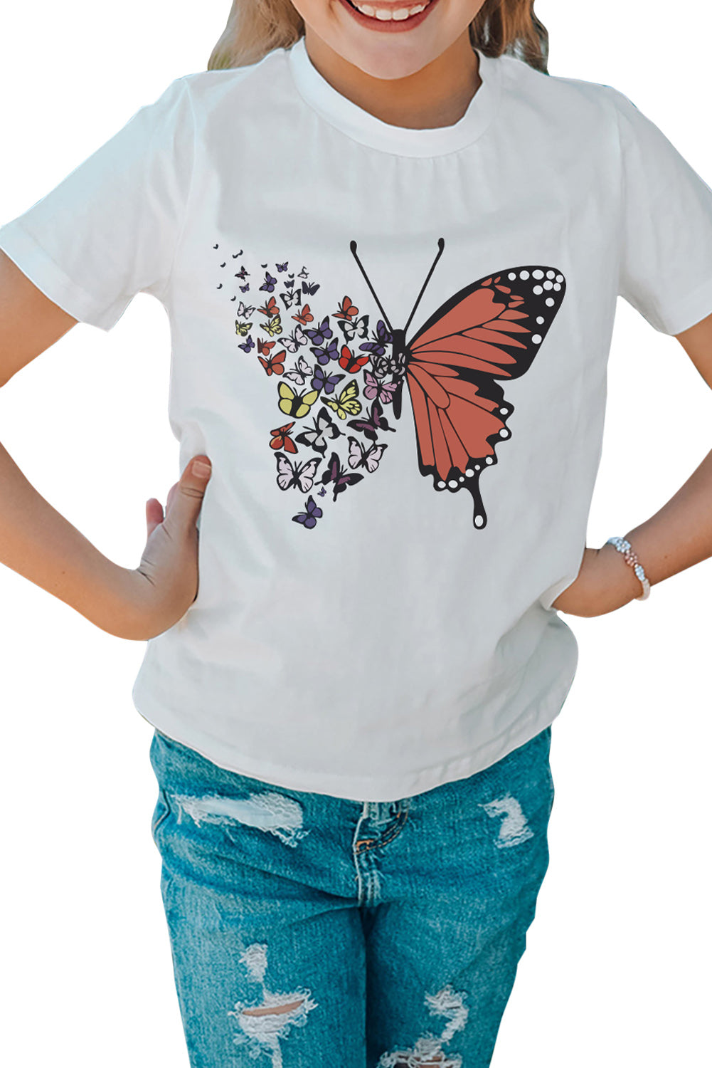 White Family Matching Butterfly Graphic Print Short Sleeve Girl's T Shirt Family T-shirts JT's Designer Fashion