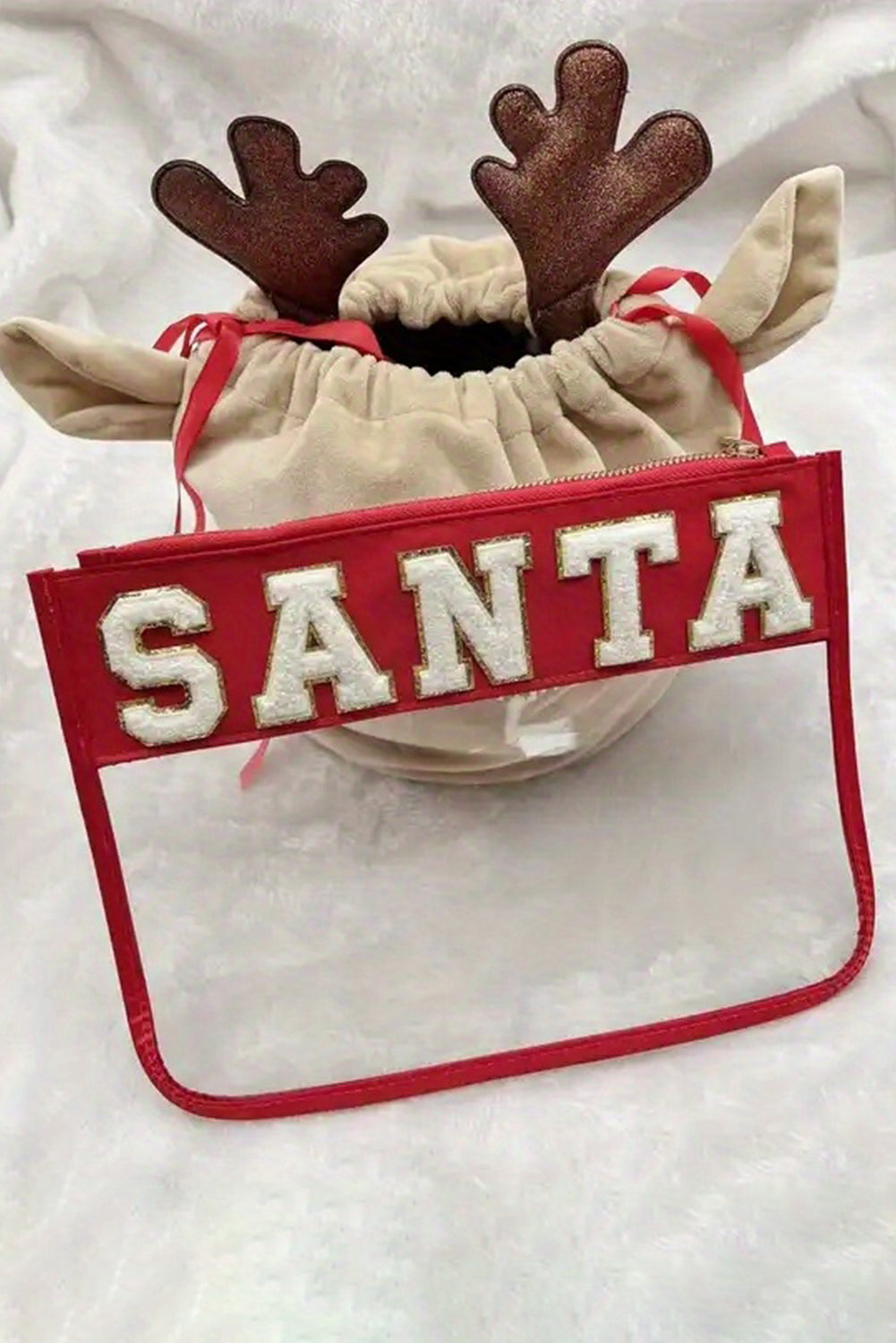 Red SANTA Contrast Trim Clear Makeup Bag Other Accessories JT's Designer Fashion