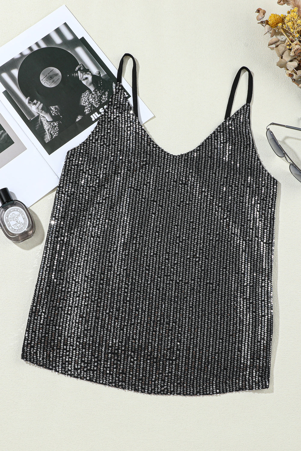 Gray Sequin Tank Top Tank Tops JT's Designer Fashion