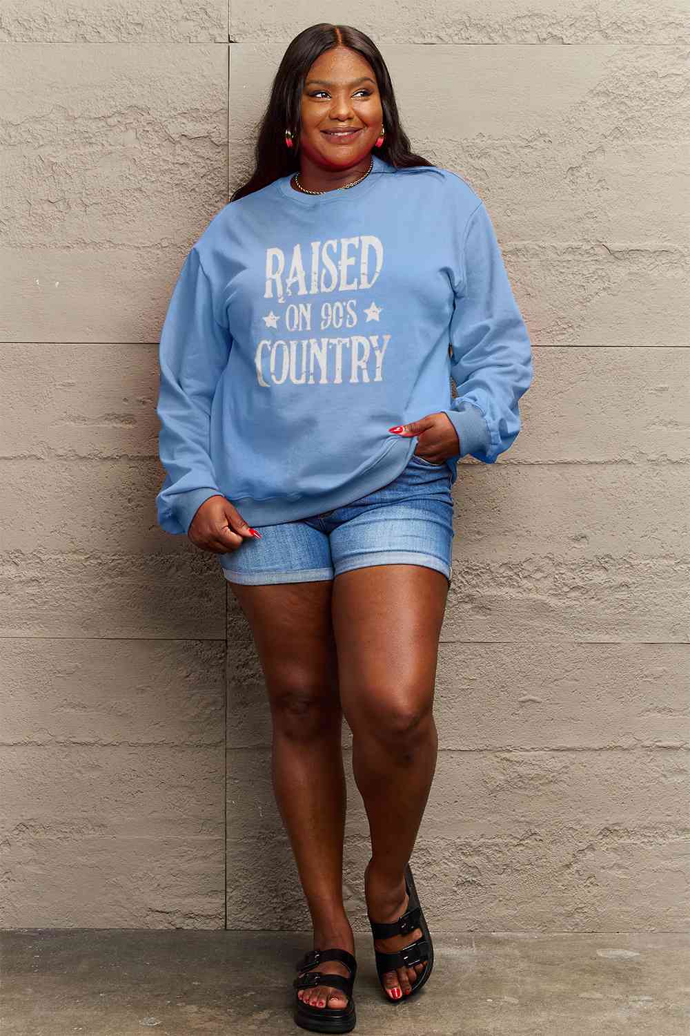 Simply Love Full Size RAISED ON 90'S COUNTRY Graphic Sweatshirt Graphic Sweatshirts JT's Designer Fashion